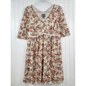 Rabbit Rabbit Rabbit‎ Women's Floral Lace Empire Waist Dress Peach Ivory 14P